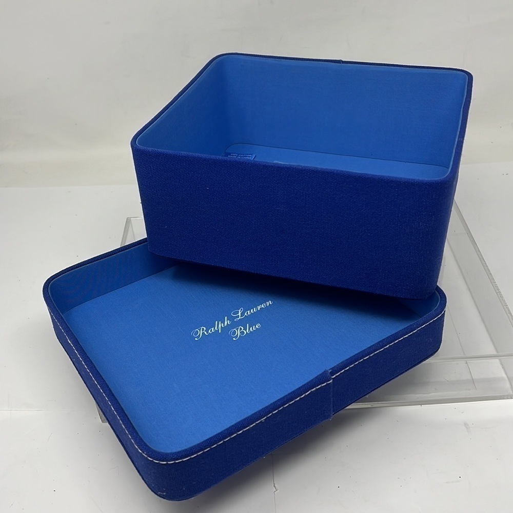Ralph Lauren Blue Linen Fabric Padded Box 8” x 6.75” x 3.5” - Picture 2 of 6